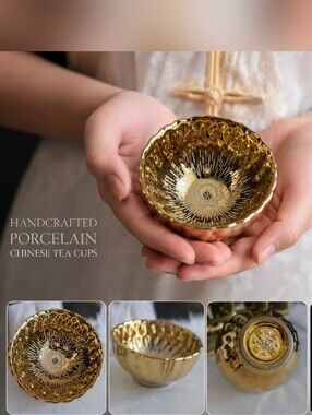 Handcrafted Gold Porcelain Tea Cup - Elegant Gold Finish